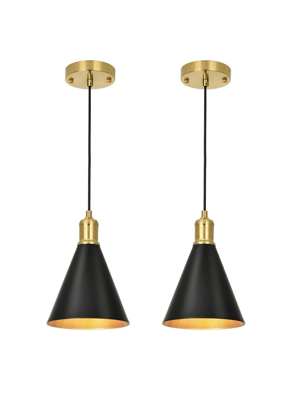 2-Pack Black & Gold Modern Pendant Lights Adjustable Kitchen Island